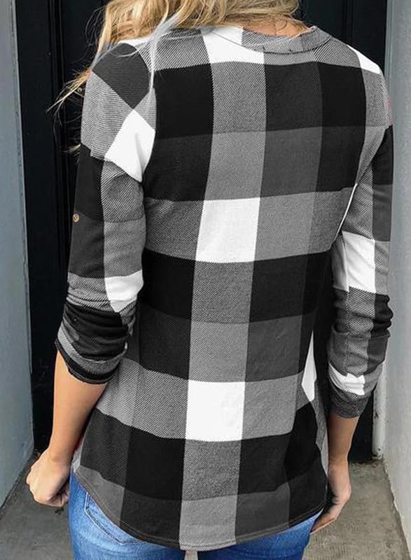 Karo-Bluse mit V-Ausschnitt für Damen – Hanna