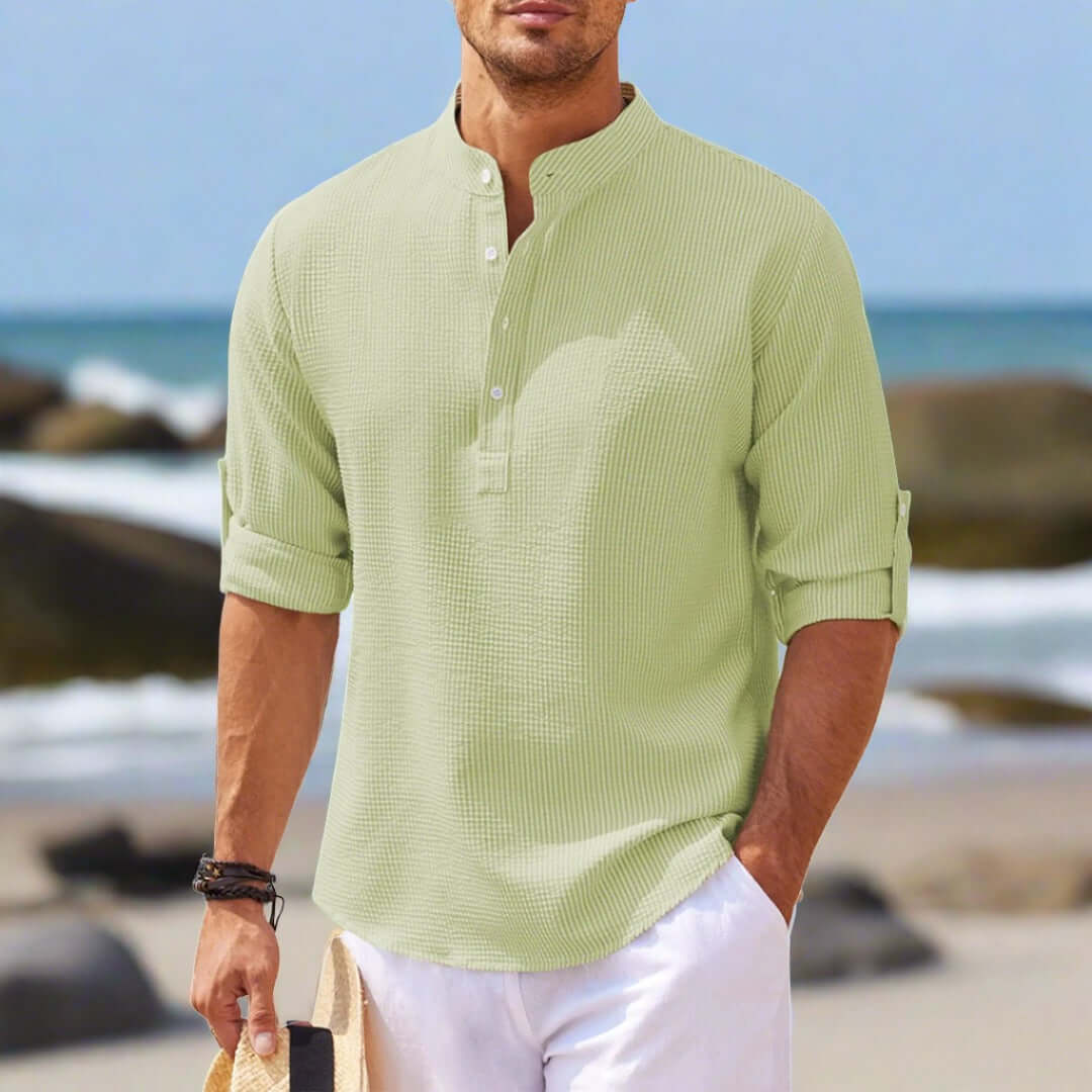 Lässiges Textur-Poloshirt mit Mandarin-Kragen