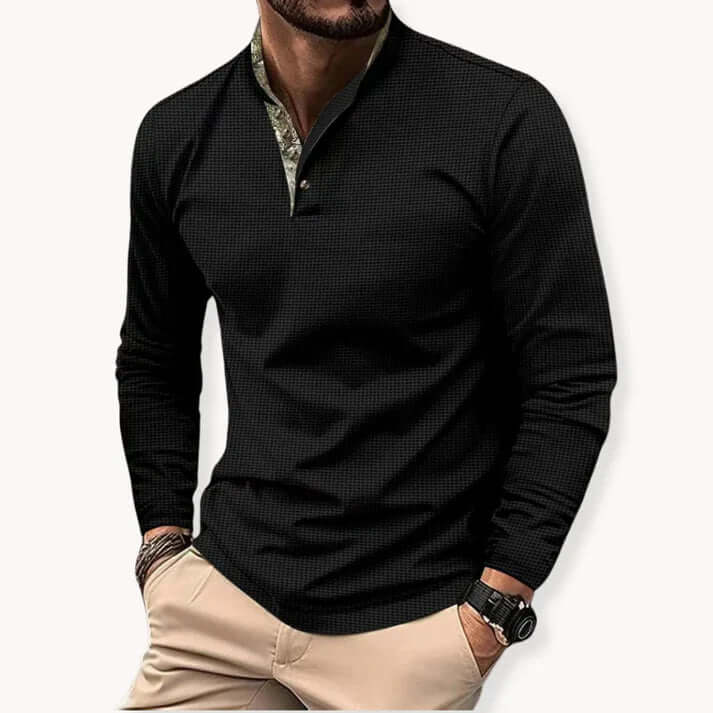 Langarm-Poloshirt Herren - Kontrastkragen