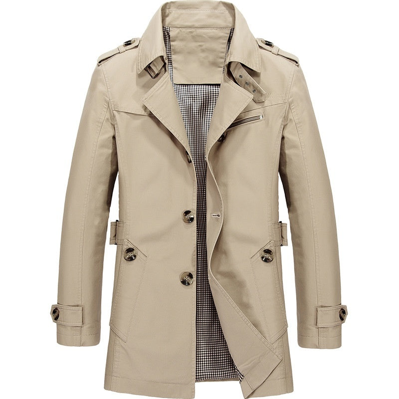 Klassischer Herren-Trench mit kariertem Innenfutter
