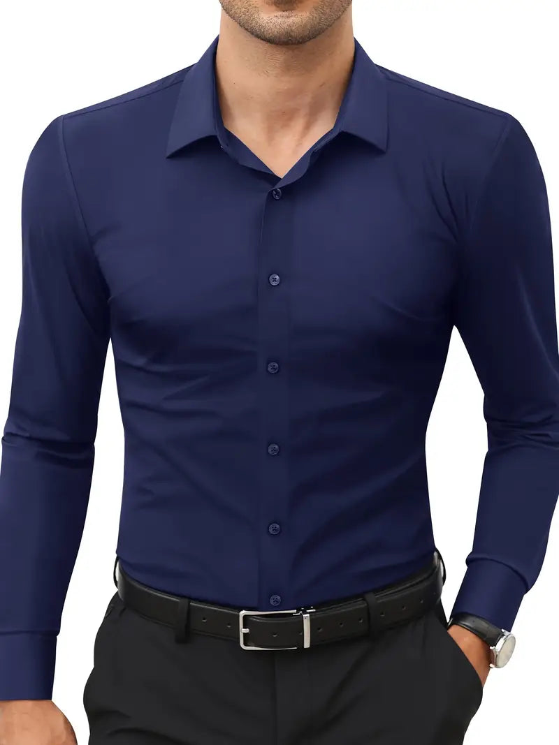 Schwarzes Herrenhemd Elegant Slim Langarm – Alviro