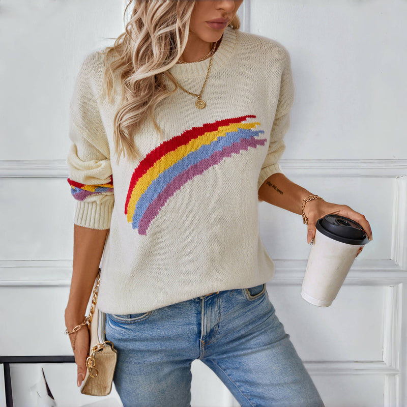 Lässiger Regenbogen-Strickpullover