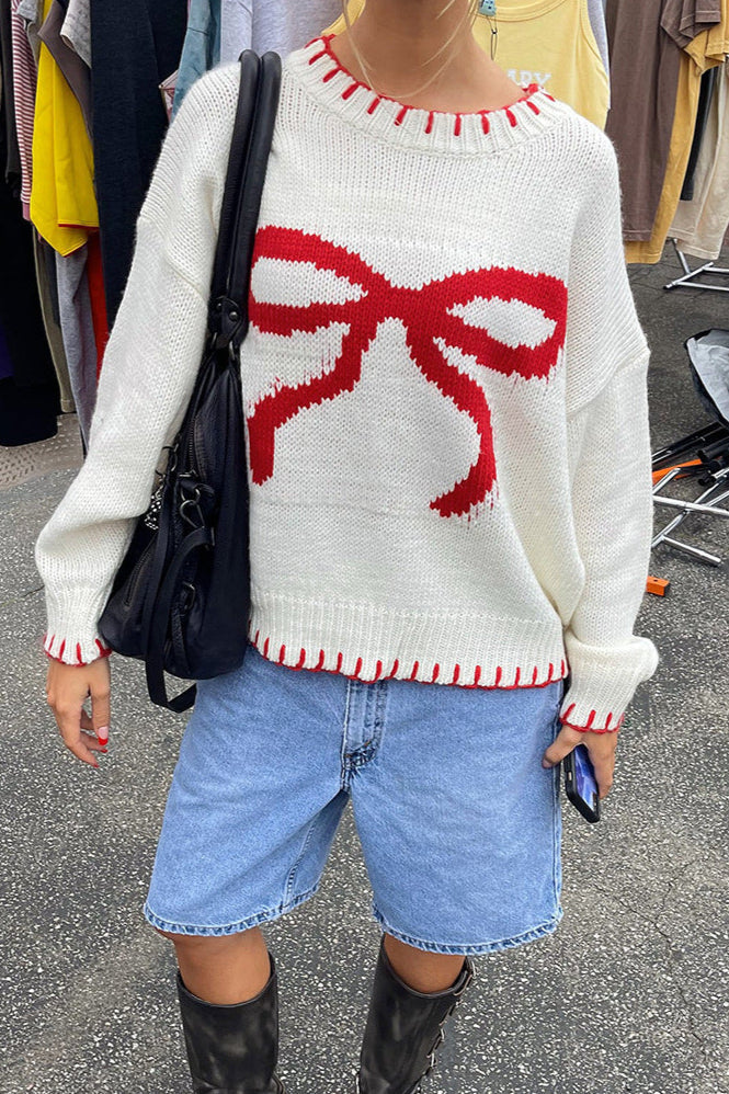Übergroßer Pullover mit Schleifen-Print