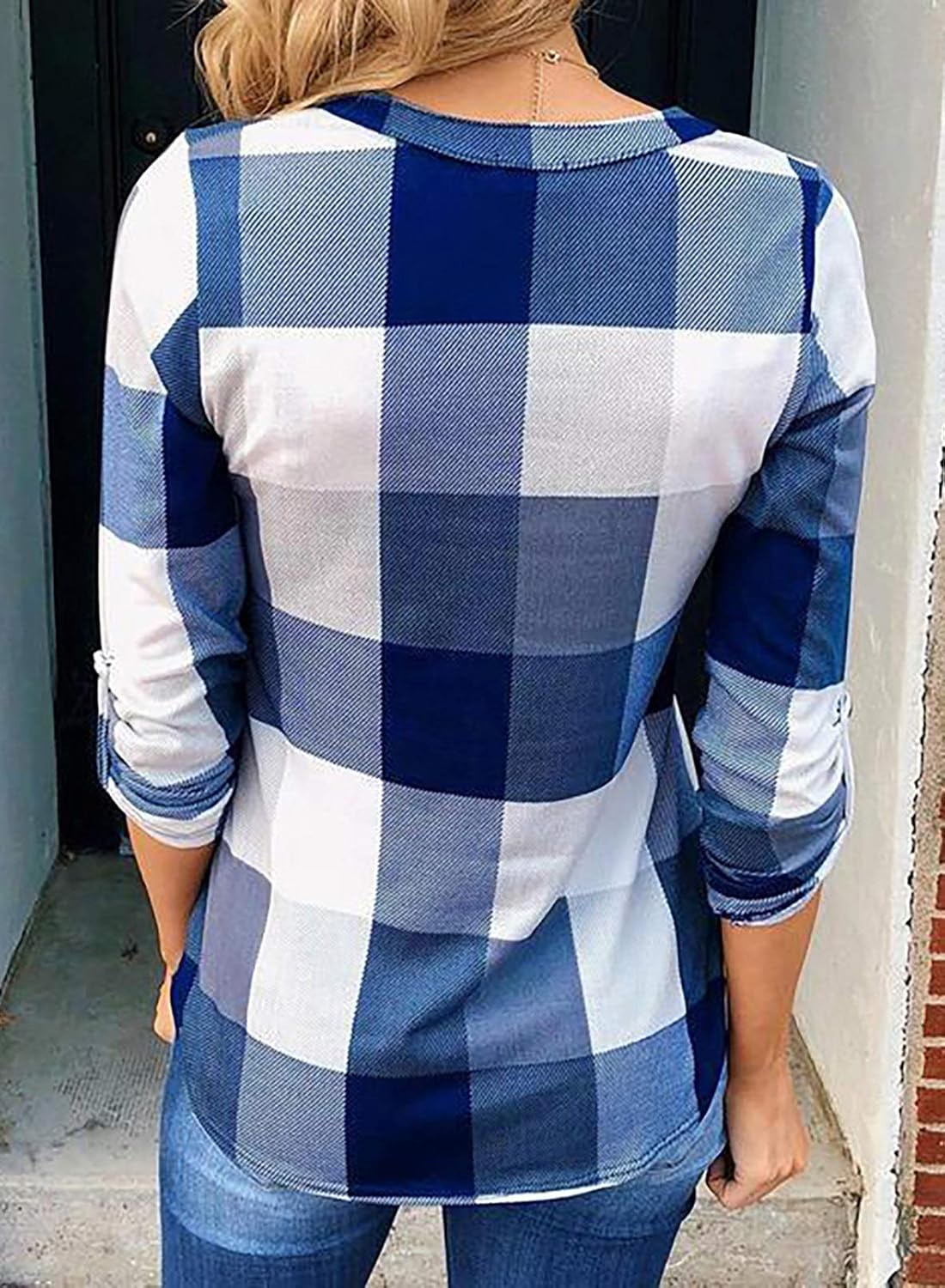 Karo-Bluse mit V-Ausschnitt für Damen – Hanna