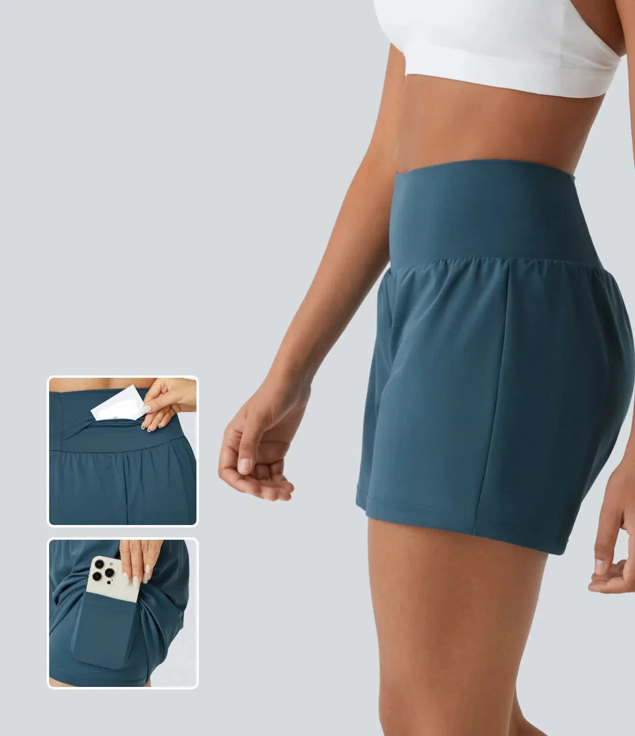 Ansley™ | 2-in-1-Yoga-Shorts mit hohem Bund, Gesäßtasche und Seitentasche