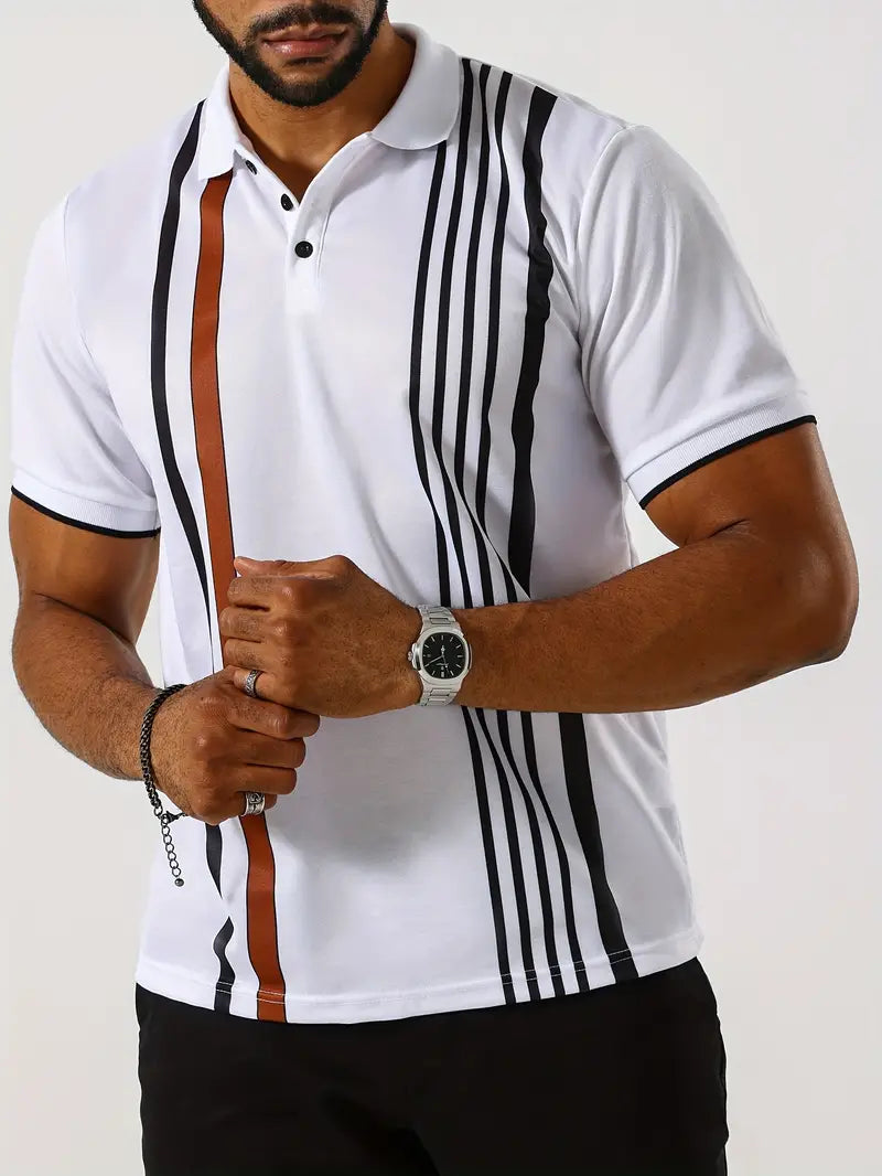 Herren Polo-Shirt mit vertikalem Retro-Streifenmuster