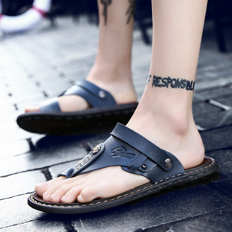 Stuttgart | Erschwingliche Herren Zweispitzsandalen aus Leder in Übergrößen