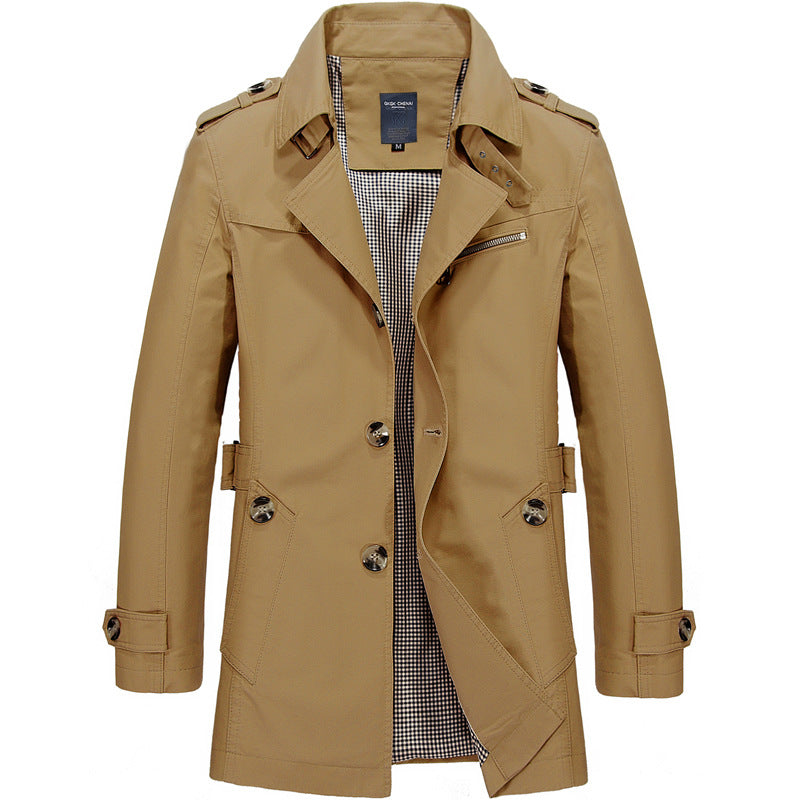 Klassischer Herren-Trench mit kariertem Innenfutter