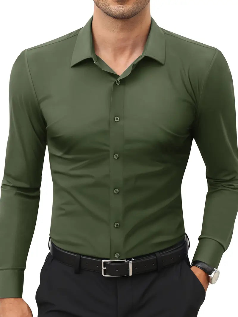 Schwarzes Herrenhemd Elegant Slim Langarm – Alviro