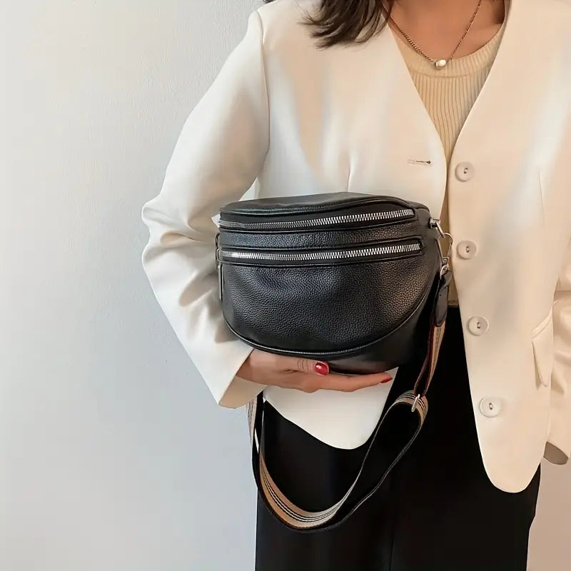 Leder-Umhängetasche mit Riemen für Frauen