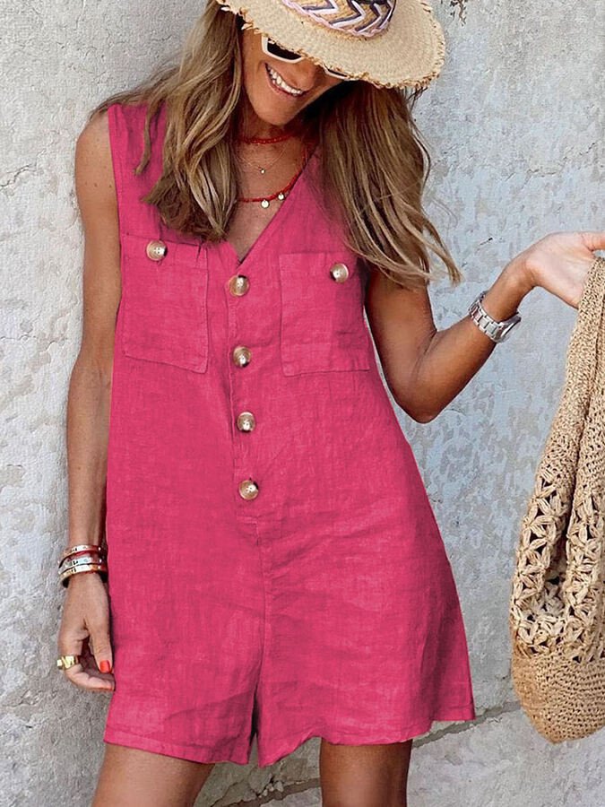 Chicer Damen-Jumpsuit mit V-Ausschnitt & Knopfdetails
