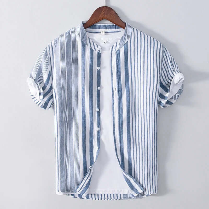 Leinen Herrenhemd Rosa Blau Regular Fit