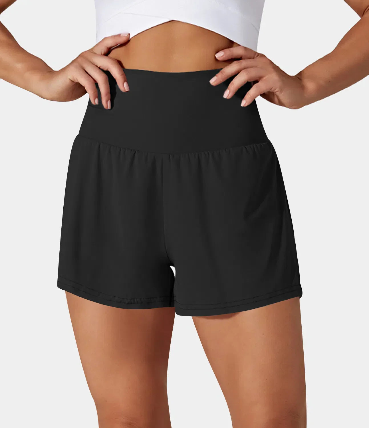 Ansley™ | 2-in-1-Yoga-Shorts mit hohem Bund, Gesäßtasche und Seitentasche