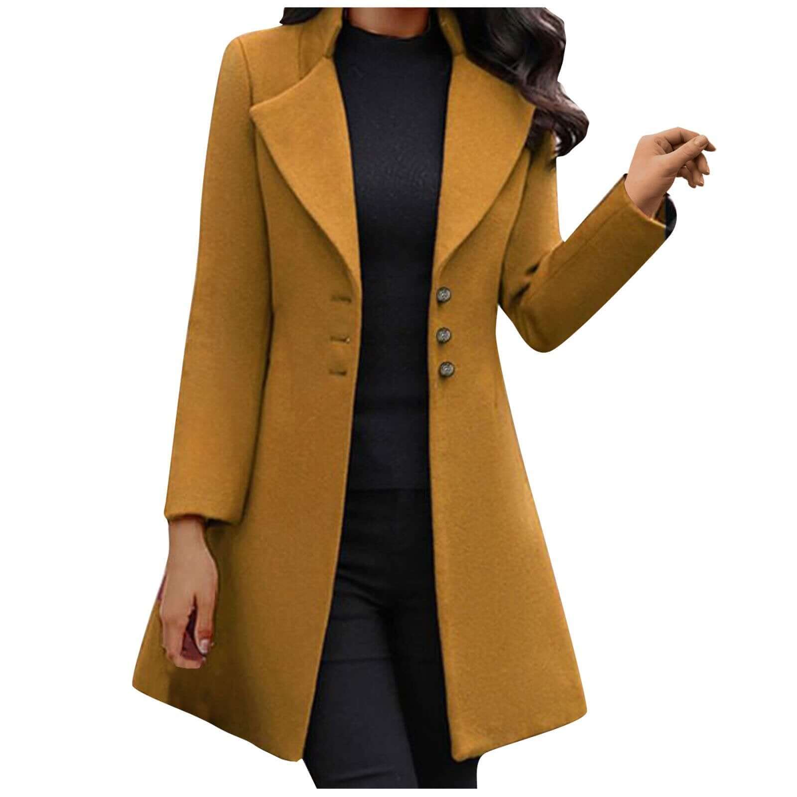 Damen Wollmantel mit Knöpfen - Elegant & Warm