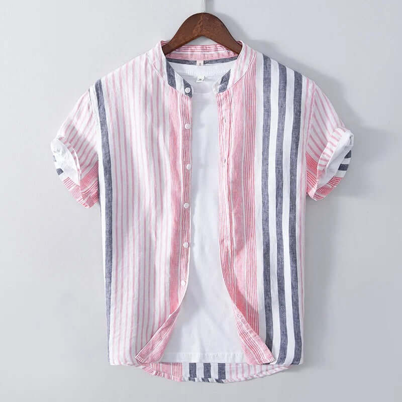 Leinen Herrenhemd Rosa Blau Regular Fit