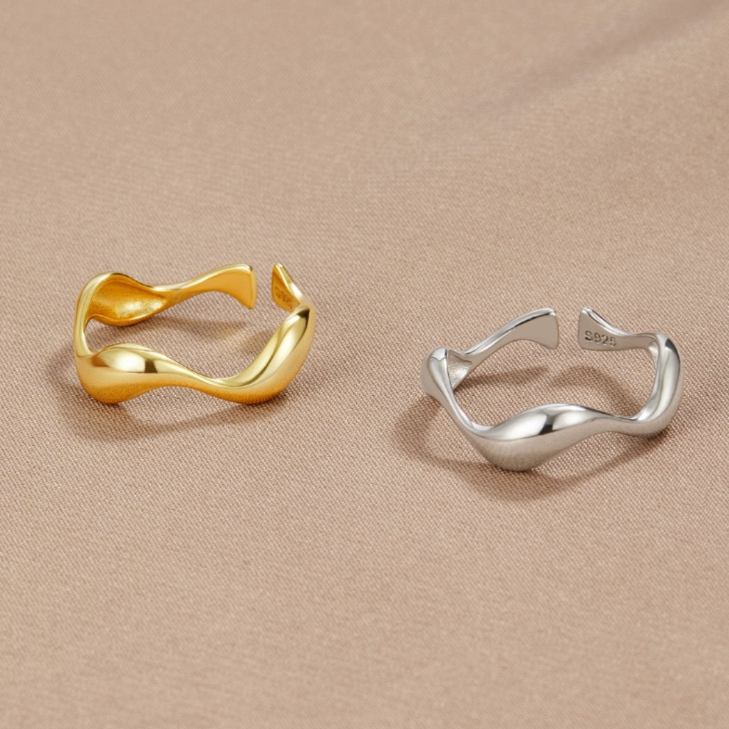 925 Sterling Gold Wellenring für Frauen
