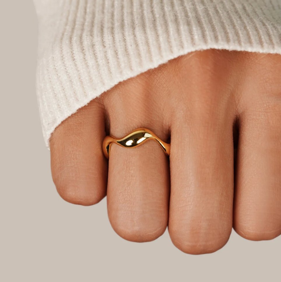 925 Sterling Gold Wellenring für Frauen