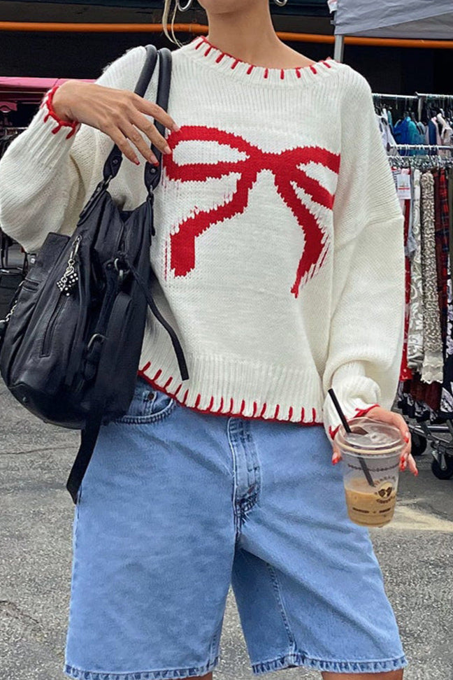 Übergroßer Pullover mit Schleifen-Print