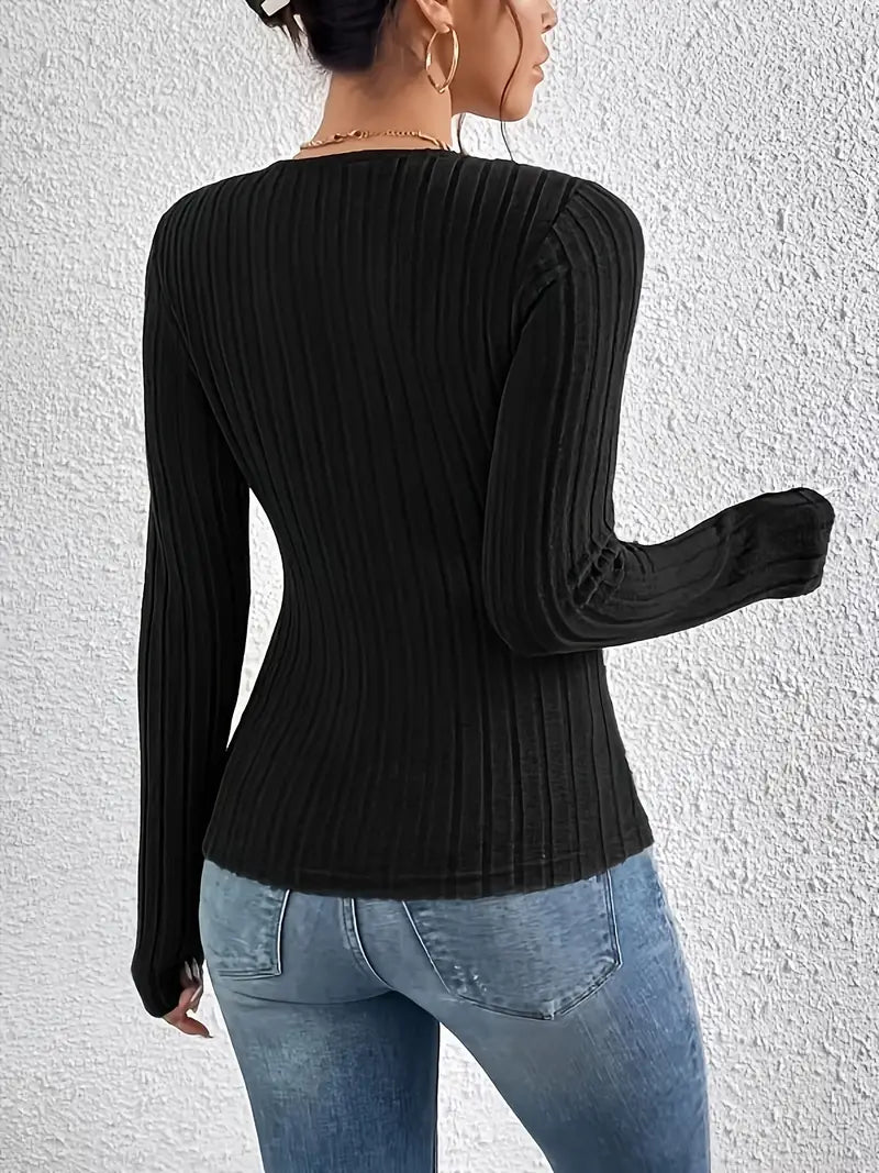 Lässiges langarm-T-shirt mit gerippter Vorderseite