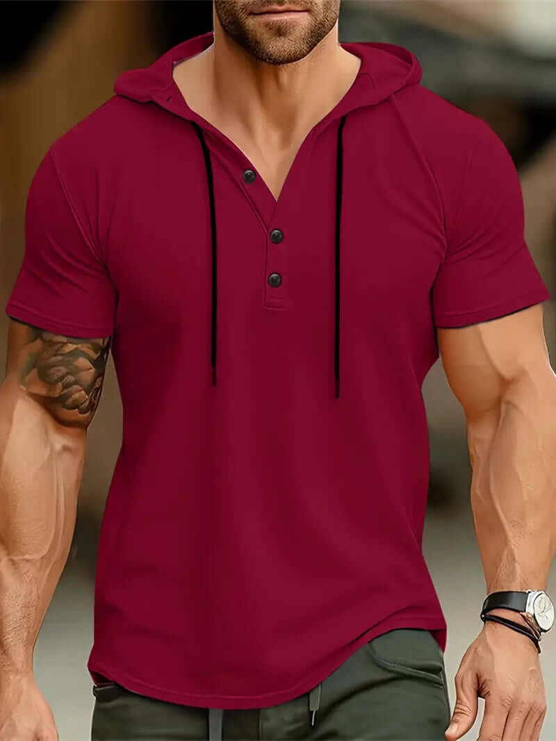 Herren Slim Fit Kapuzenhemd Kurzarm Stretch