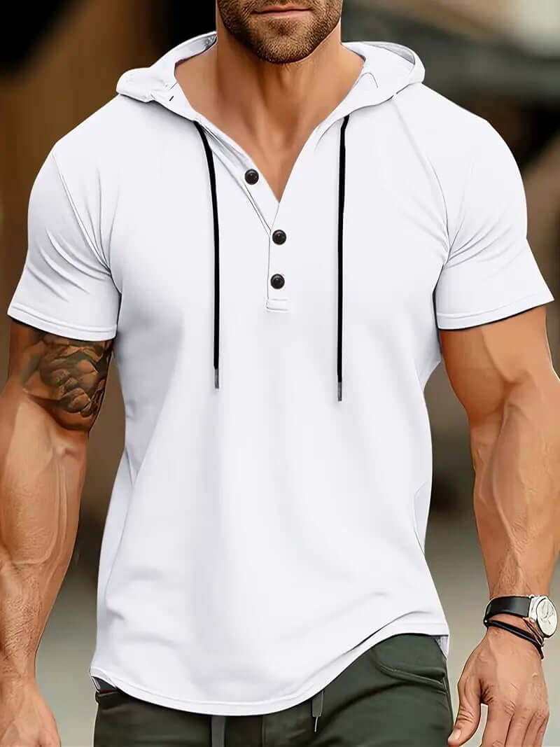 Herren Slim Fit Kapuzenhemd Kurzarm Stretch