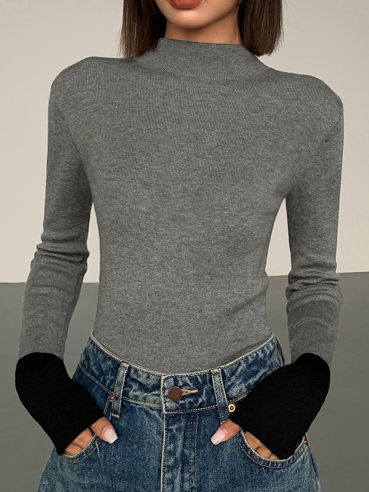 Damen-Stricktop mit Colorblock und langen Ärmeln – Lana