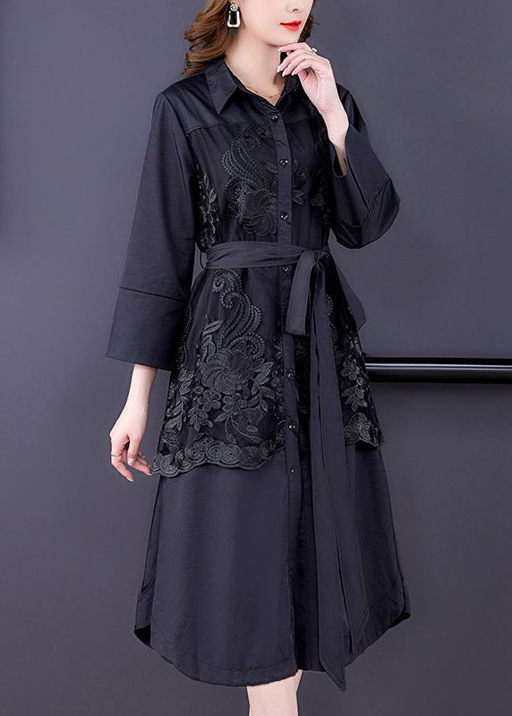Marie | Patchwork Seiden Trench bestickt Krawatte Taille Armband Ärmel