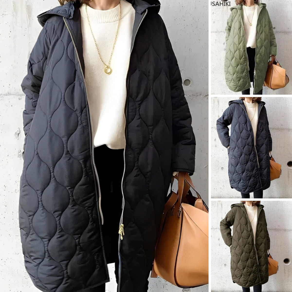 Ilse | Neu Lässiger Parka-Mantel mit Kapuze aus Argyle
