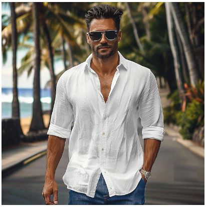 Herren Leinenhemd Langarm Sommer Baumwoll-Mix Freizeit – Nuvoro