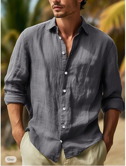 Herren Leinenhemd Langarm Sommer Revers Elegant – Sorvani