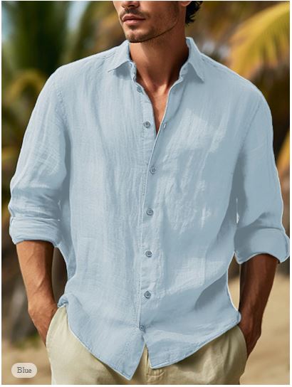 Herren Leinenhemd Langarm Sommer Revers Elegant – Sorvani