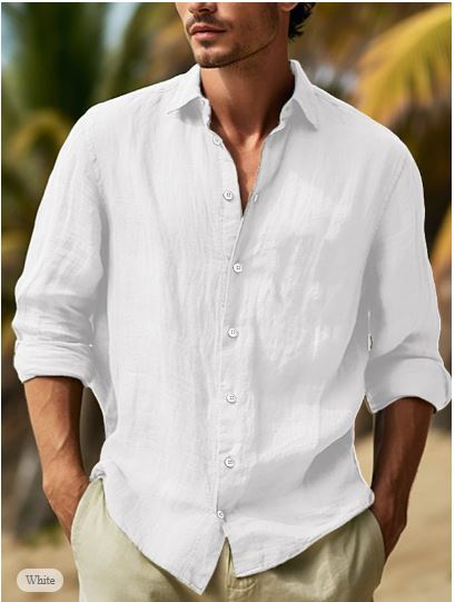 Herren Leinenhemd Langarm Sommer Revers Elegant – Sorvani