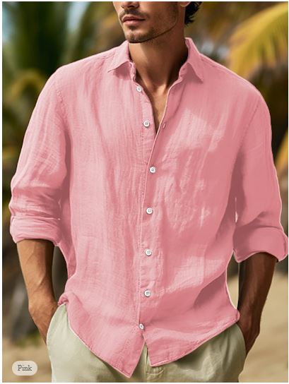 Herren Leinenhemd Langarm Sommer Revers Elegant – Sorvani