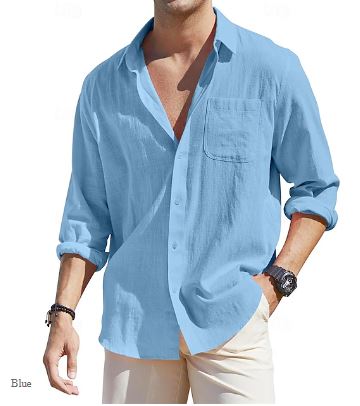 Herren Langarm Leinenhemd Frühling Sommer Kragenlook – Taverno