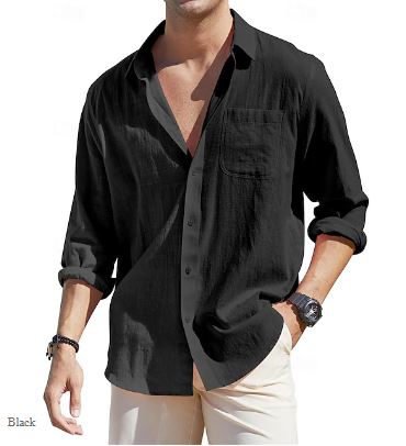 Herren Langarm Leinenhemd Frühling Sommer Kragenlook – Taverno