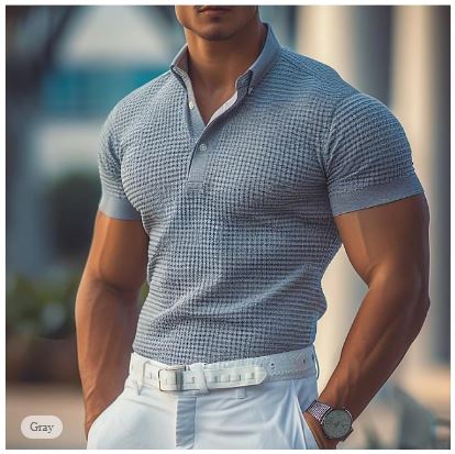 Herren Polo Shirt Waffelstruktur Kurzarm Frühling Sommer – Marvello