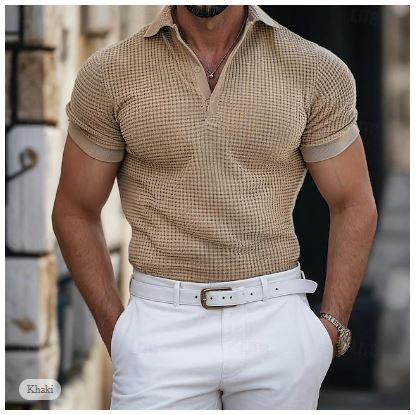 Herren Polo Shirt Waffelstruktur Kurzarm Frühling Sommer – Marvello