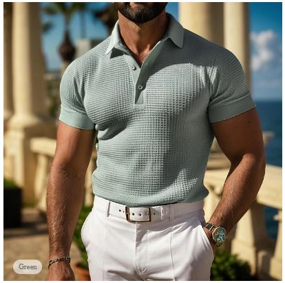 Herren Polo Shirt Waffelstruktur Kurzarm Frühling Sommer – Marvello