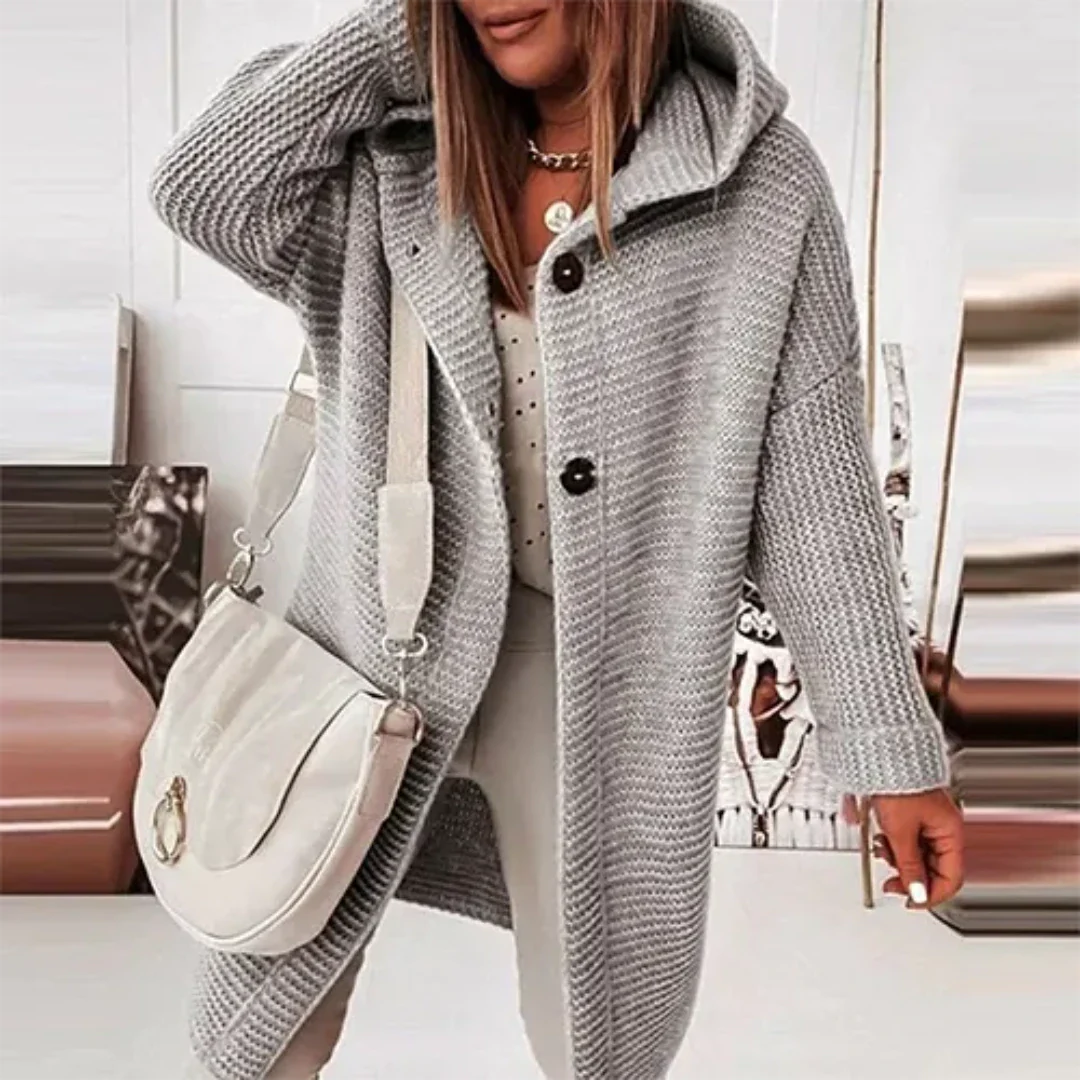 Clareana | Damen Lange Winter Strickjacke | Kapuze