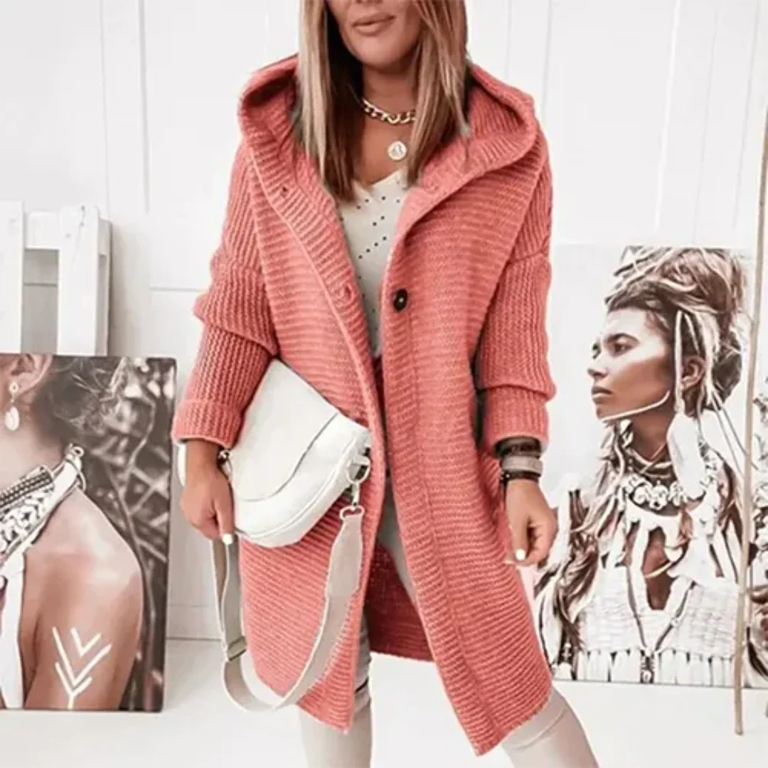Clareana | Damen Lange Winter Strickjacke | Kapuze