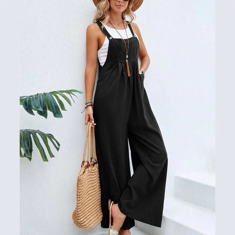 Luci - Schwarzer Leinen-Baumwoll-Jumpsuit