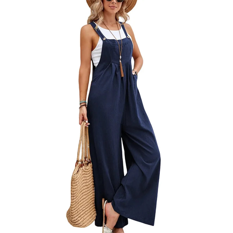 Luci - Schwarzer Leinen-Baumwoll-Jumpsuit