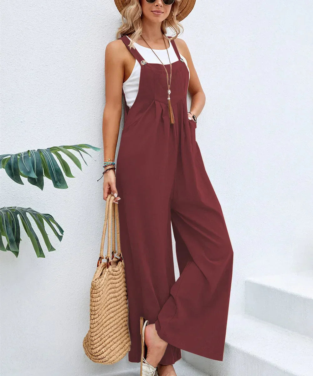 Luci - Schwarzer Leinen-Baumwoll-Jumpsuit