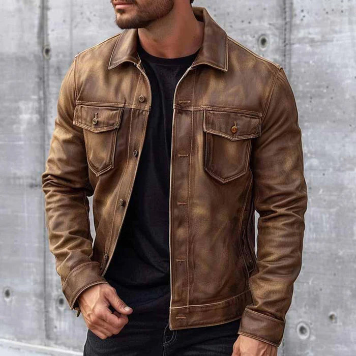 Klassische Distressed-Lederjacke
