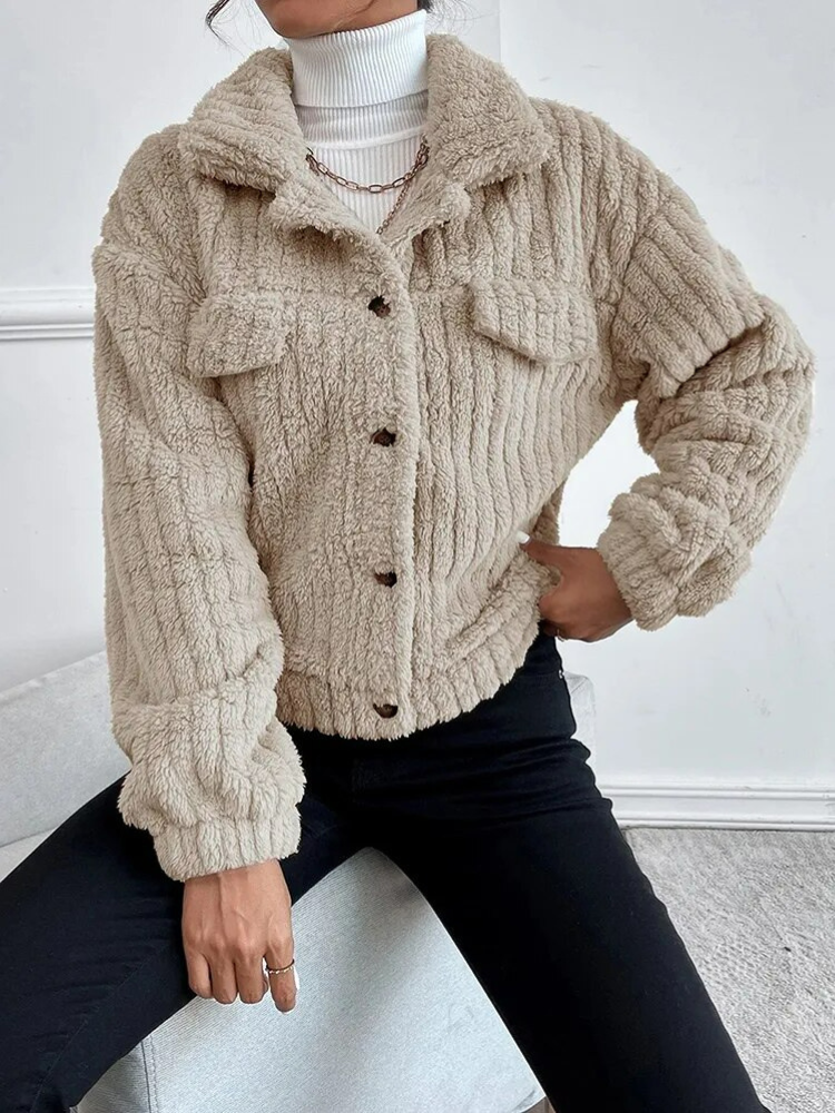 Kurze Kunstpelzjacke für Frauen
