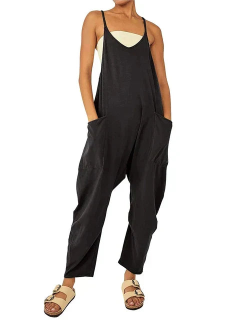 Irene - Schwarzer Sommer-Langjumpsuit