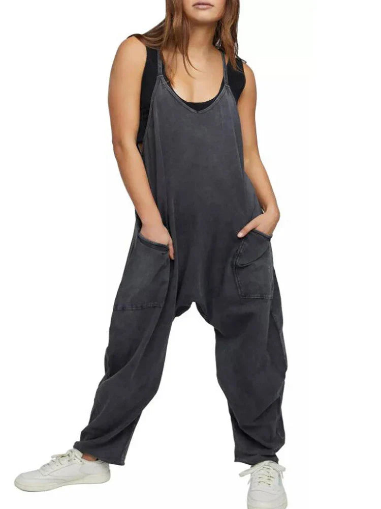 Irene - Schwarzer Sommer-Langjumpsuit