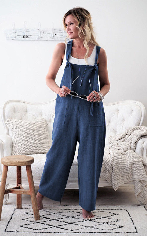 Claire - Schwarzer Baumwoll-Leinen Jumpsuit mit Taschen