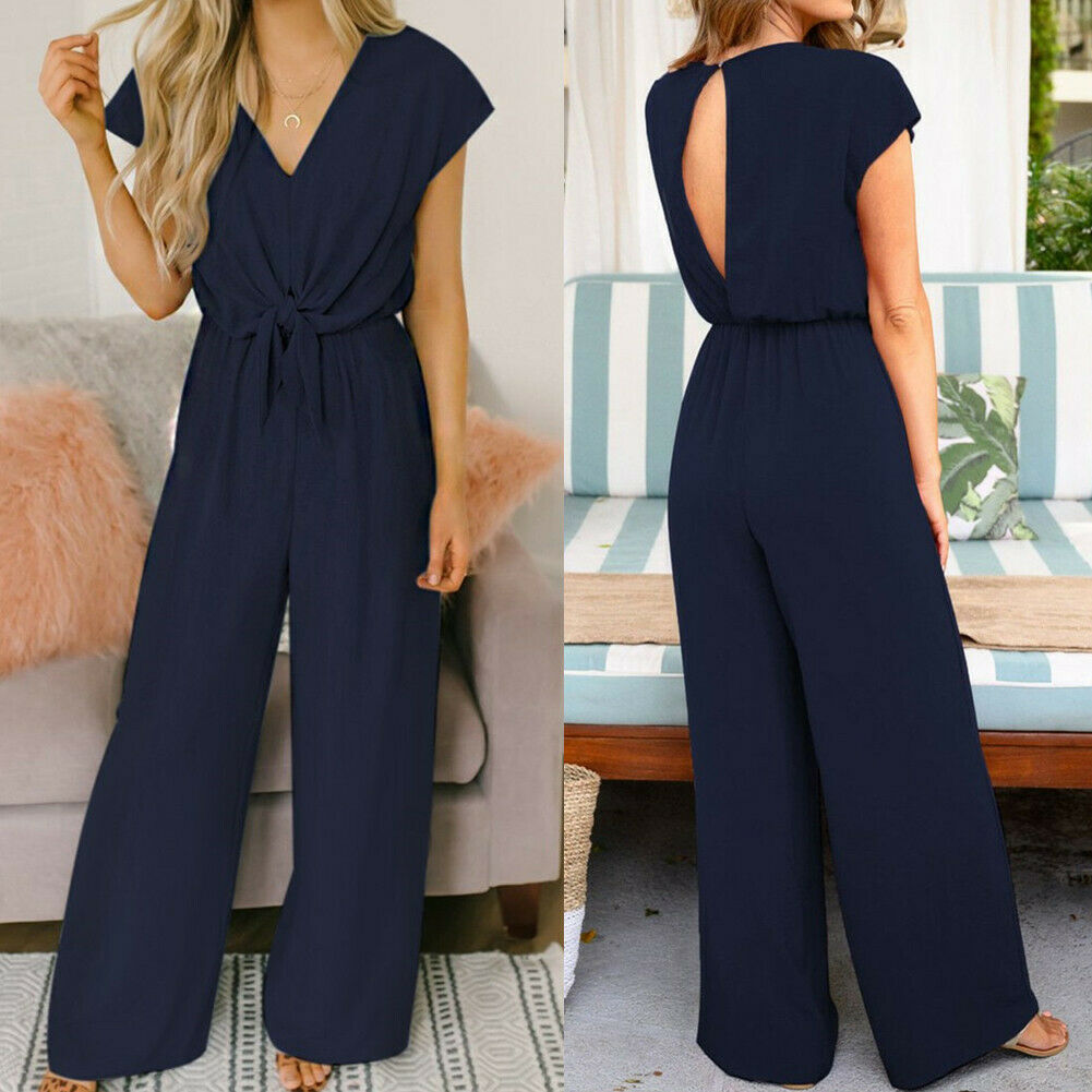 Grace - Hellblauer Chiffon Jumpsuit mit kurzen Ärmeln