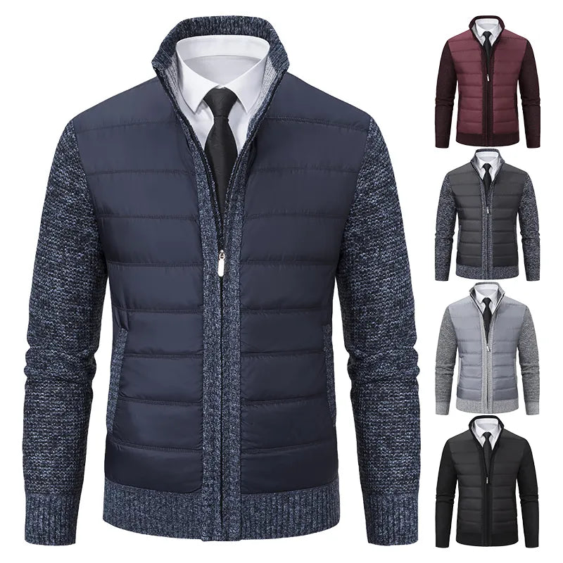 Schlichte Pufferjacke mit strukturierten Strickakzenten